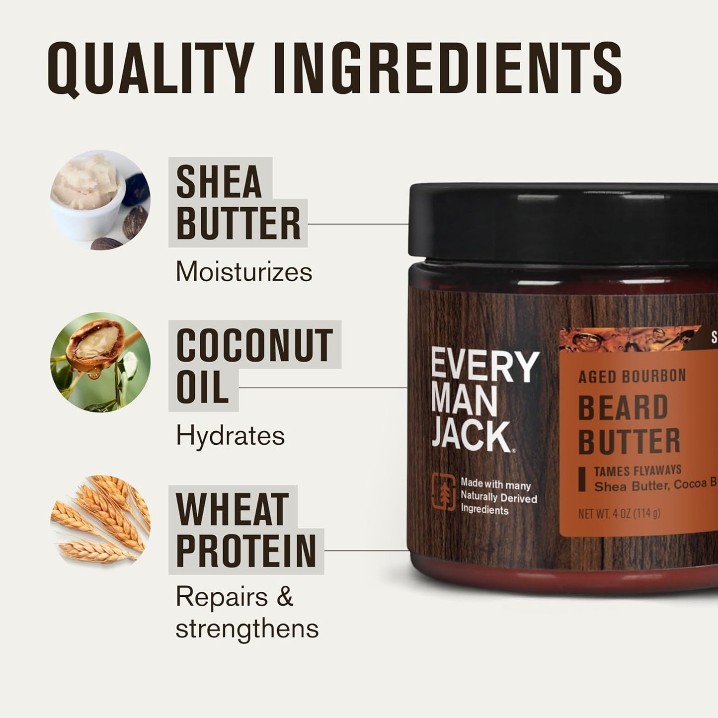 Every Man Jack Beard Butter- Aged Bourbon Fragrance - Hydrates and Styles Dry, Unruly Beards While Relieving Itch - Naturally Derived with Shea Butter and Coconut Oil - 4-ounce (2 Pack)