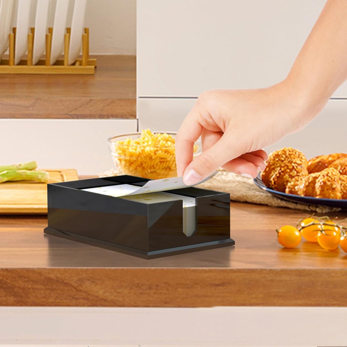 Napkin Holder for Table, Acrylic Napkin Paper Towel Holder for Kitchen, Clear Acrylic Guest Towel Holder Tray for Bathroom, Cocktail Napkin Holder for Dinner (Rectangle Black 0.16+0.31in Thickness)