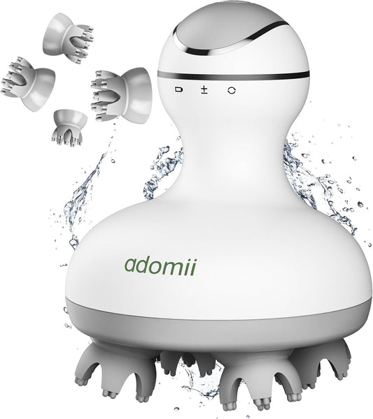 Electric Scalp Massager for Headache & Stress Relief - Cordless, Handheld Head Massager for Scalp w/ 84 Kneading Nodes for Deep Clean - Waterproof & Pet-Friendly Tool - Ideal Gift