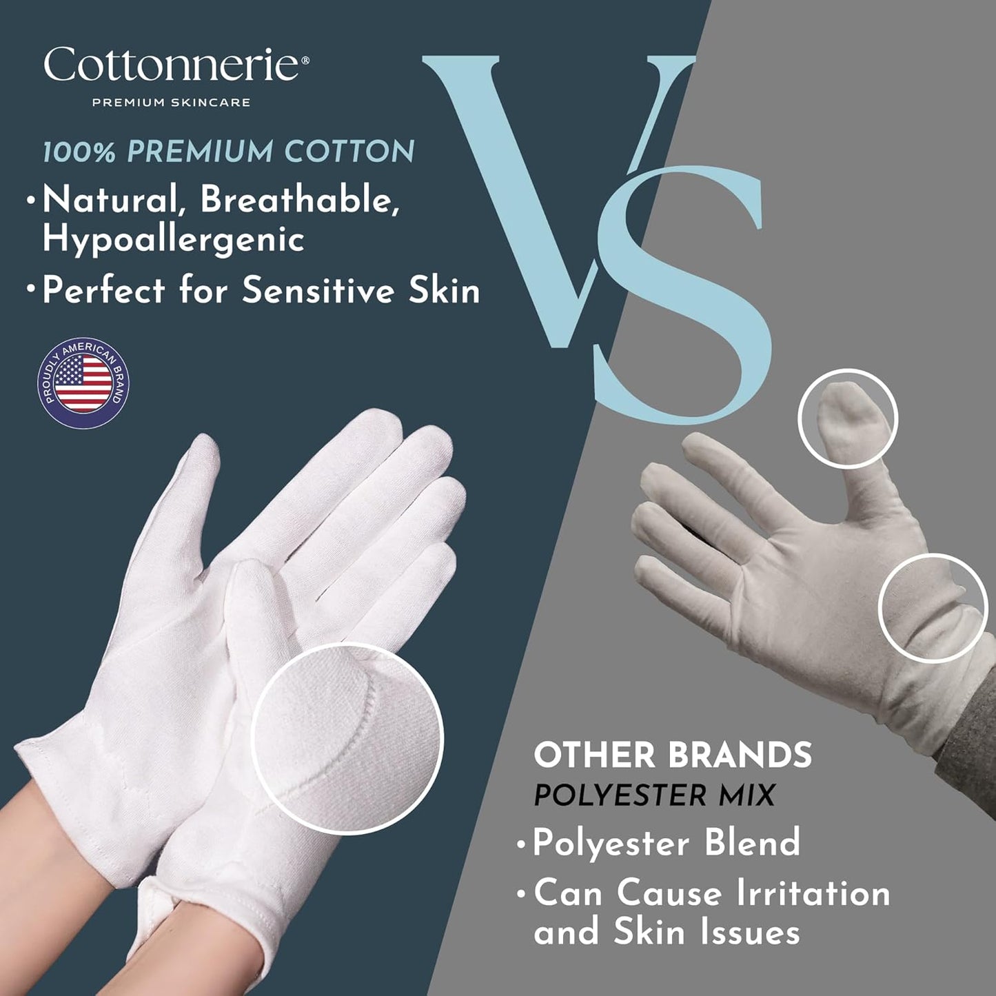 Cottonnerie Original Cotton Gloves for Dry Hands Sleeping, Moisturizing Gloves Overnight, Hand Moisturizer Gloves, Moisture Gloves for Dry Hands Overnight, Sleeping Gloves, Medium 8 Pairs
