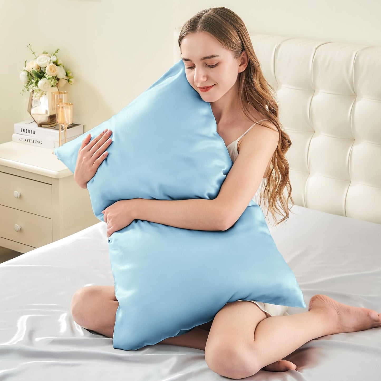 INFIIXSO Mulberry Silk Pillow Case King Size, Silk Pillowcase with Hidden Zipper 20"x36", Extraordinary Smooth and Soft Pillow Cases for Hair and Skin(Light Blue, 1 Pack)