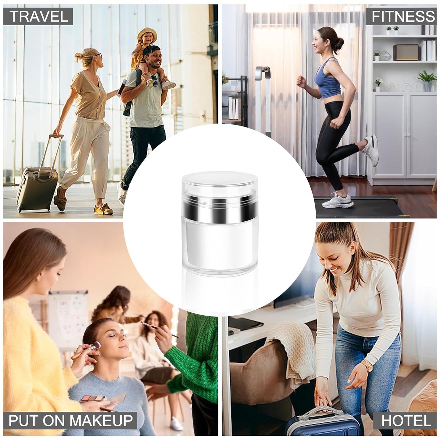 Airless Pump Jars Refillable Cosmetic Moisturizer Pump Botttles Travel Size for Cream, Gels and Lotion with Silicone Spatula (1oz)