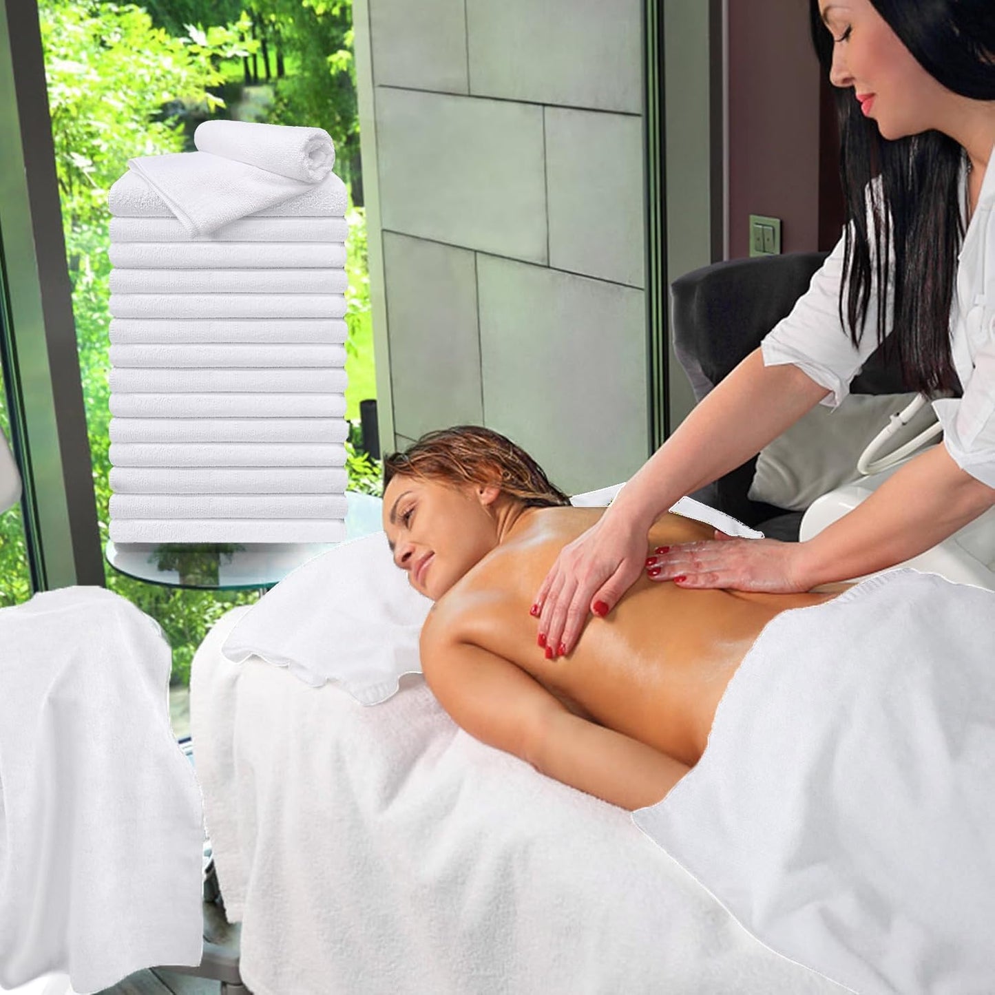 Salon Towels 48 Pack, Super Soft Microfiber Hand Towel, Highly Absorbent Hair-Drying Cloth for Gym, Bath, Spa Use and Home Beauty Care - White (16x29 inch)