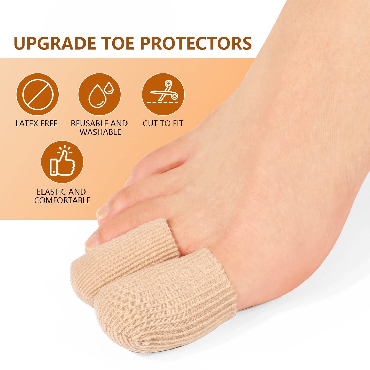 10 PCS Gel Toe Caps Closed Toe Surface Fabric Sleeve Protectors, Silicone Toe Sleeve Cushions and Protects, Provide Relief for Corns, Blisters and Calluses Protect (10)
