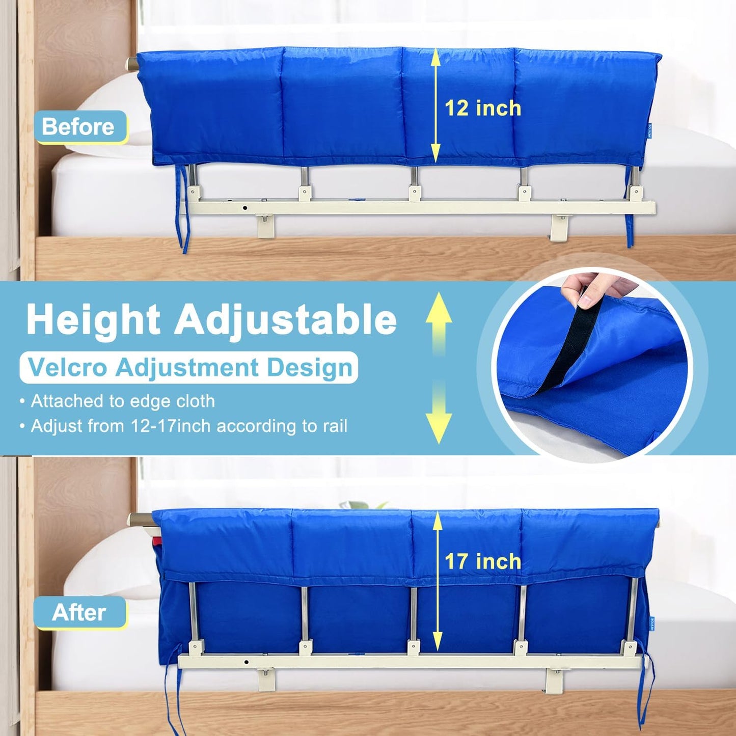Bed Rail Covers for Hospital Bed Bumper Pads Medical Foam Padding Bumpers Bedside Pad for Elderly Adults Seniors Bed Side Protection Safety Rail Guard Bedrail Bumper(48"x12")