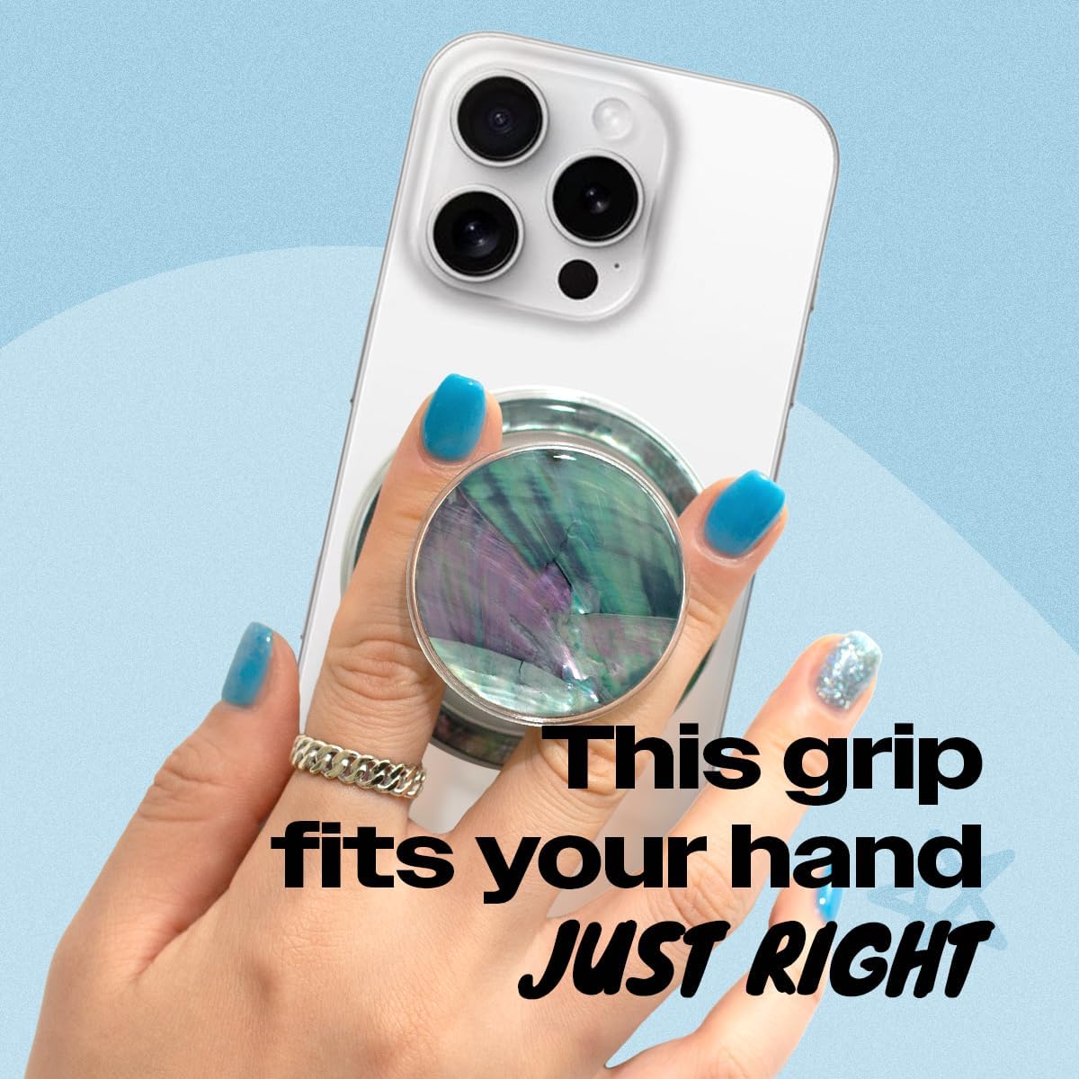 OnTheGrip Cute Natural Seashell Design Round Shape Collapsible Mobile Phone Grip Stand Holder for Smartphone Tablet Cell Phone Accessory (Blue Green)