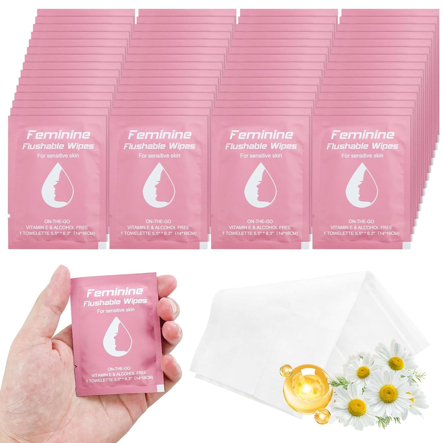 400 Feminine Wipes Flushable Travel Individually Wrapped,Travel Wipes for Women,Feminine Care Wet Wipes Travel Size Vaginal Wipes for Adult, Girl and Homeless