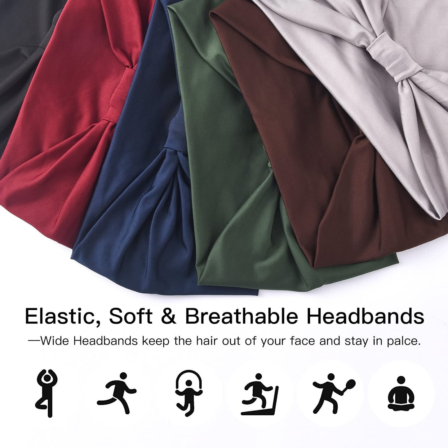 Yeshan Wide Headbands for Women Large African Bandana headband Non Slip Boho Head bands Yoga Running Sports Workout Gym Turbans Thick Head band,pack of 6