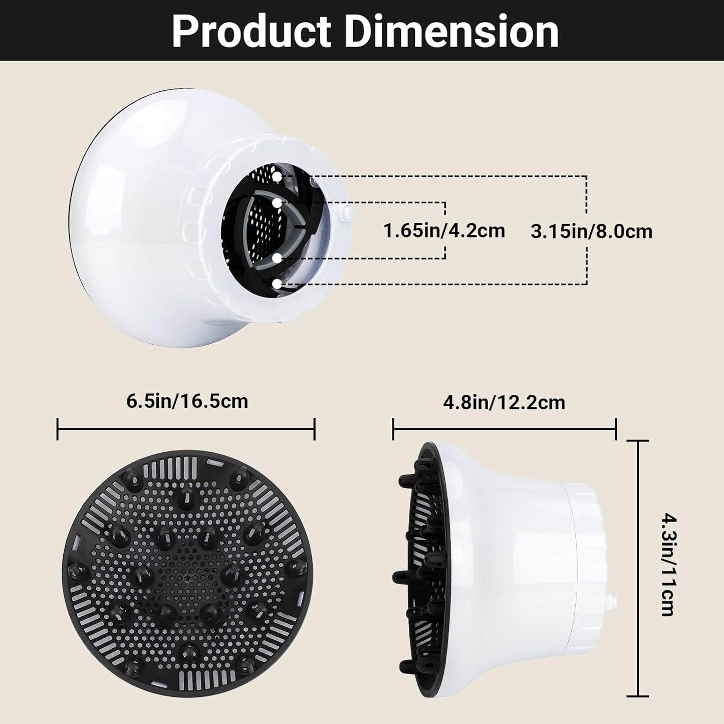 Segbeauty Universal Curly Hair Diffuser, Blow Dryer Diffuser for Wavy Natural Hair, Profession Hair Diffuser Attachment for Dryer Hairdressing Styling Tool Quick Dry Adjustable 1.65-3.15 Inch Nozzle