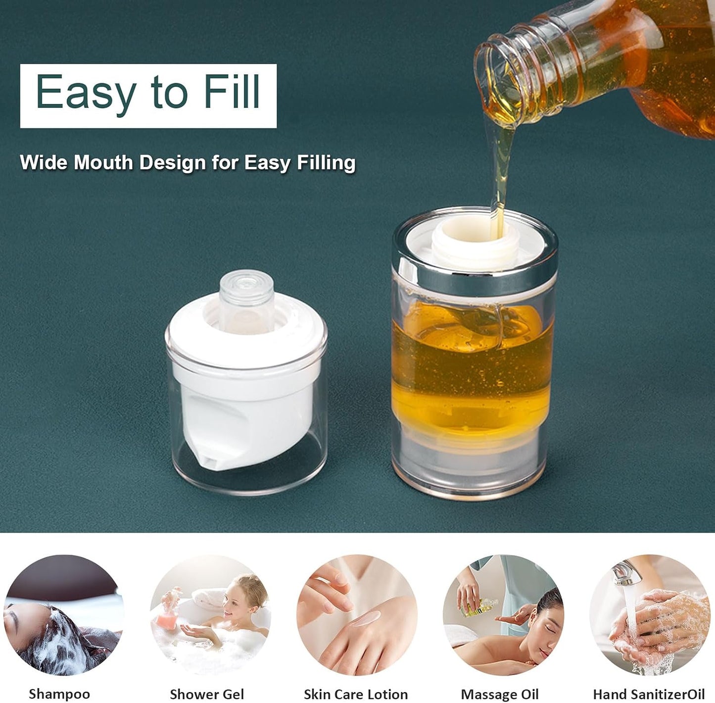 Airless Pump Bottles 1.7oz/50ml 5 Pack Travel Pump Bottles Lotion Dispenser for Toiletries Airless Cosmetic Pump Container Airless Pump Jar for Toiletries Shampoo Cream with Labels(Clear)