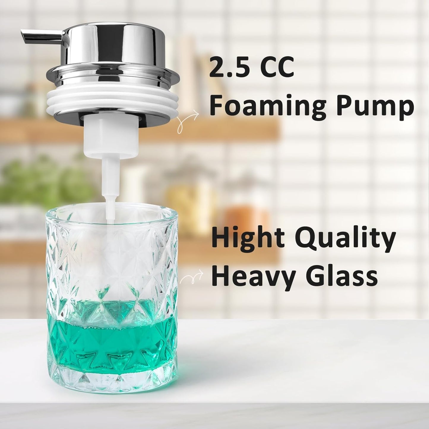 Bathroom Glass Soap Dispenser with Durable Rust-Proof Plastic Foam Pump Hand Lotion Dispenser Antislip Shampoo Kitchen 10oz 2 Pack