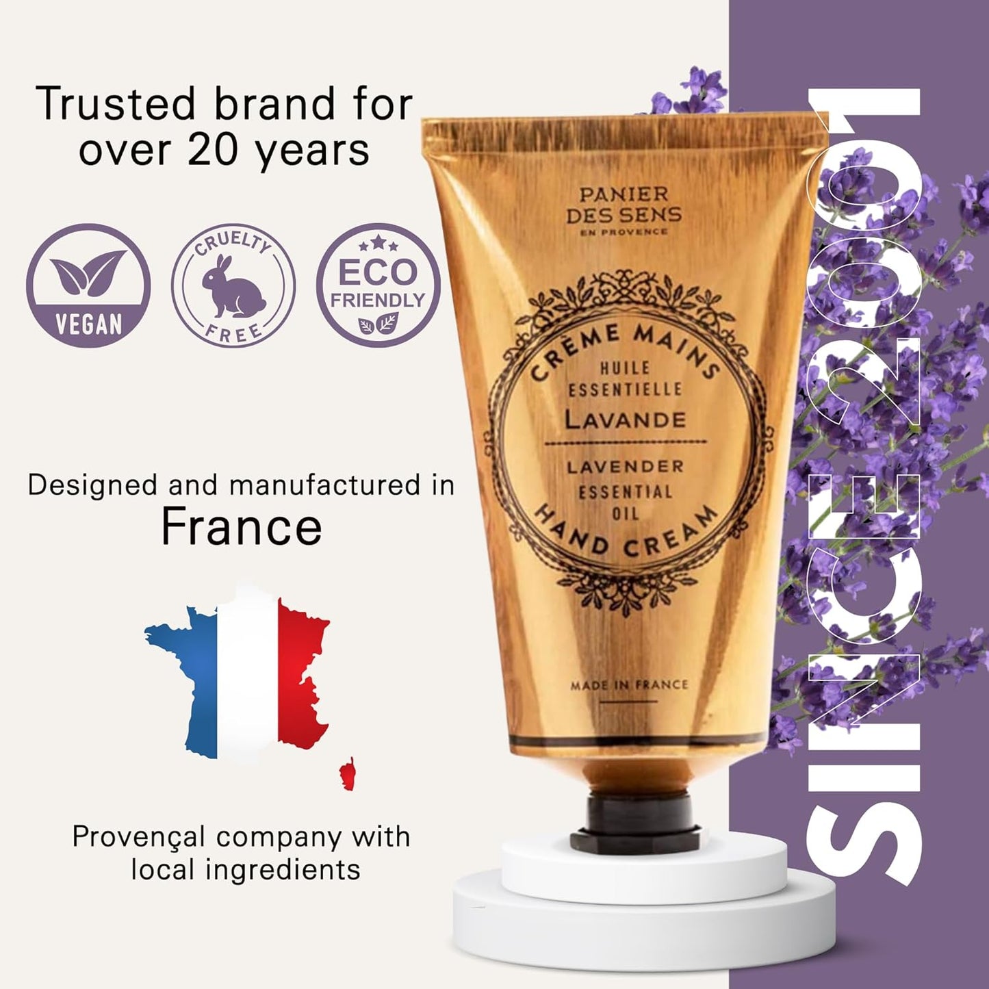 Panier des Sens - Hand Cream for Dry Cracked Hands - Lavender Hand Lotion with Shea Butter & Olive Oil - Vitamin E Skin Moisturizer with 97% Natural Ingredients - Made in France, 2.5 fl oz