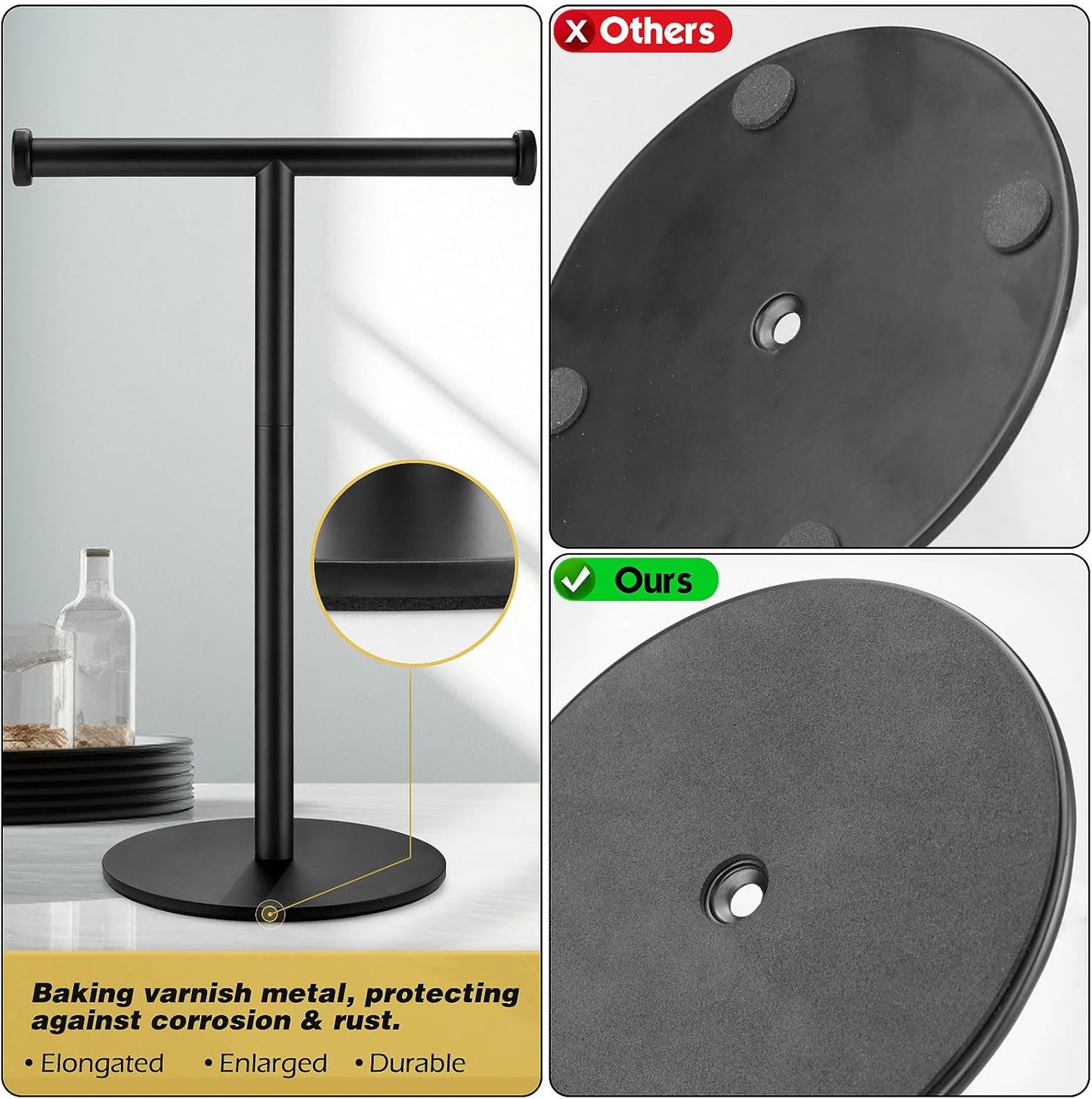 Hand Towel Holder, Matte Black Bathroom Towel Racks, Countertop Towel Stand, T-Shape Towel Holder for Bathroom Kitchen, Size 11" L x 6.7" W x 16.1" H