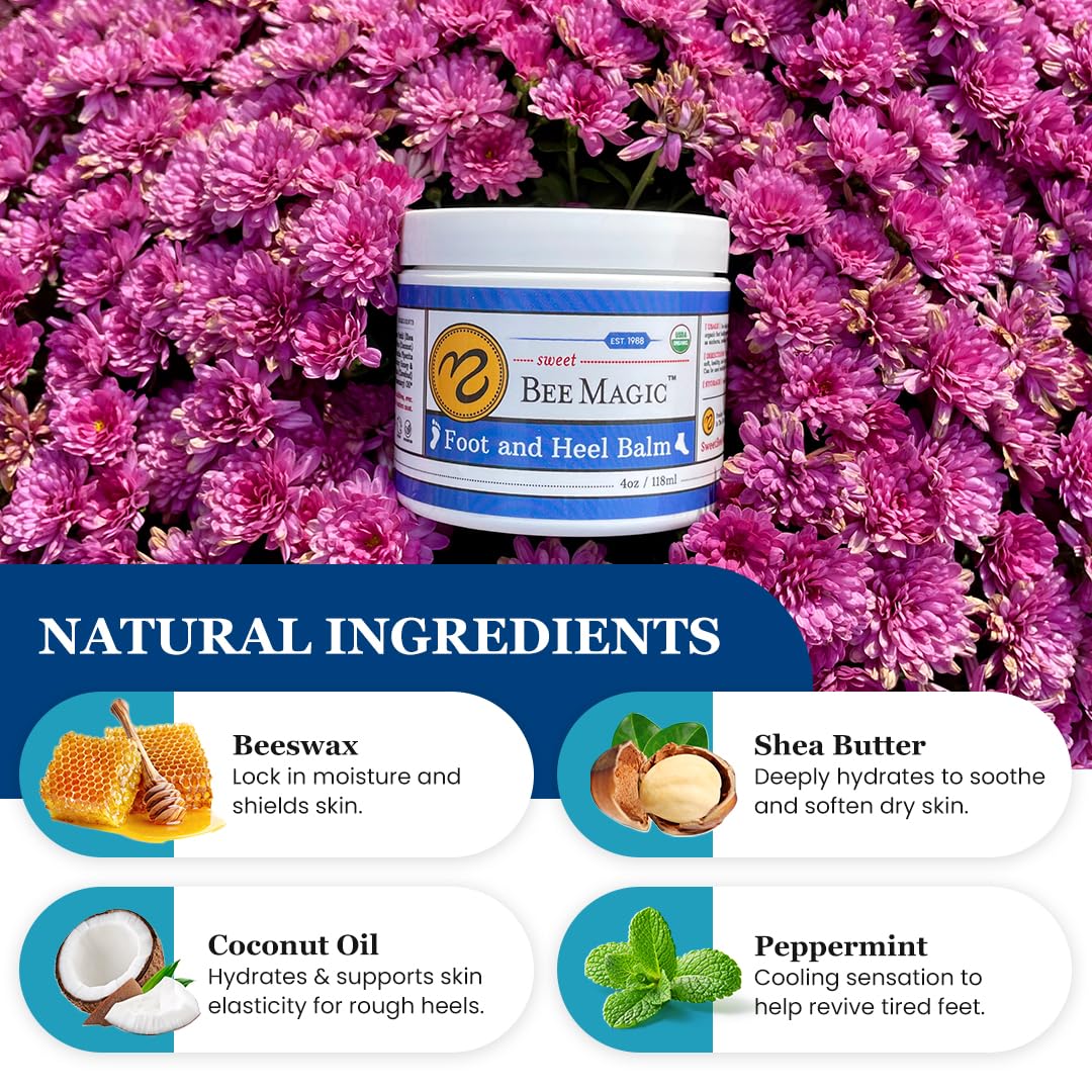 Sweet Bee Naturals Organic Foot and Heel Balm – All Natural Moisturizing for Dry, Cracked Feet, Heel Care & Callus Treatment – Repair & Soften Rough Skin – Made in USA – 4 OZ Jar