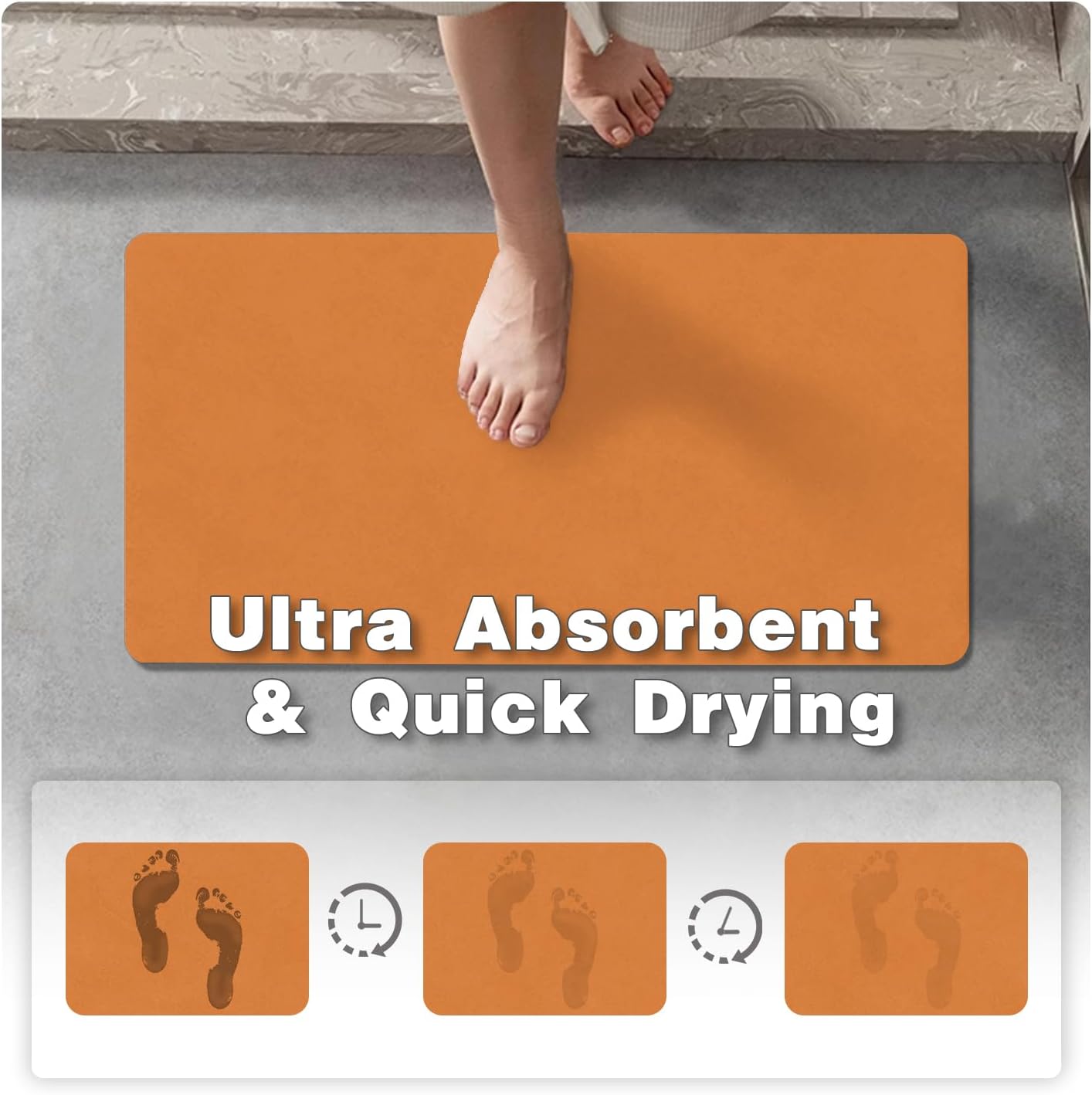 Bathroom Mat Quick Dry, Bathroom Rugs Non Slip Washable Thin Absorbent Bath Mat Fits Under Door Bathroom Floor Mat Perfect for Bath, Shower, or Sink 24"x70" Orange