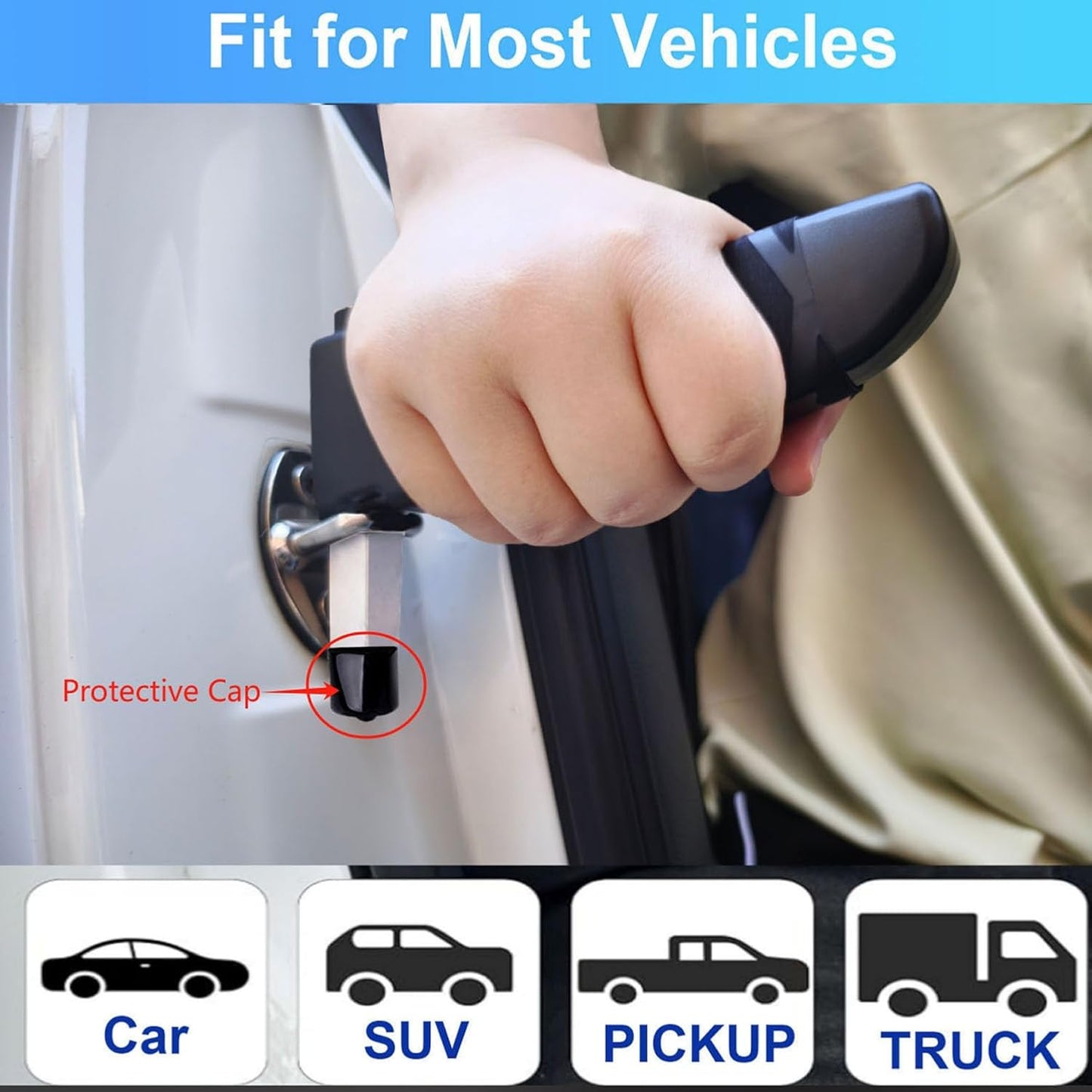 Car Door Handle for Elderly, 3-in-1 Multifunctional Handle Assist, Ultra Grip Mobility Handle for Car, Portable Vehicle Support Door Assist Bar, Max Load 500 Lbs, Anti-Slip Design, Black/1 Pack