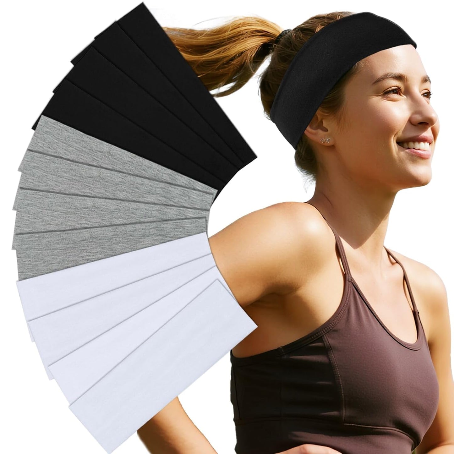 Headbands For Women 12 Pack Sweat Headband Yoga Black White Elastic Head Bands Women’s Hair Band Workout Hairbands Accessories