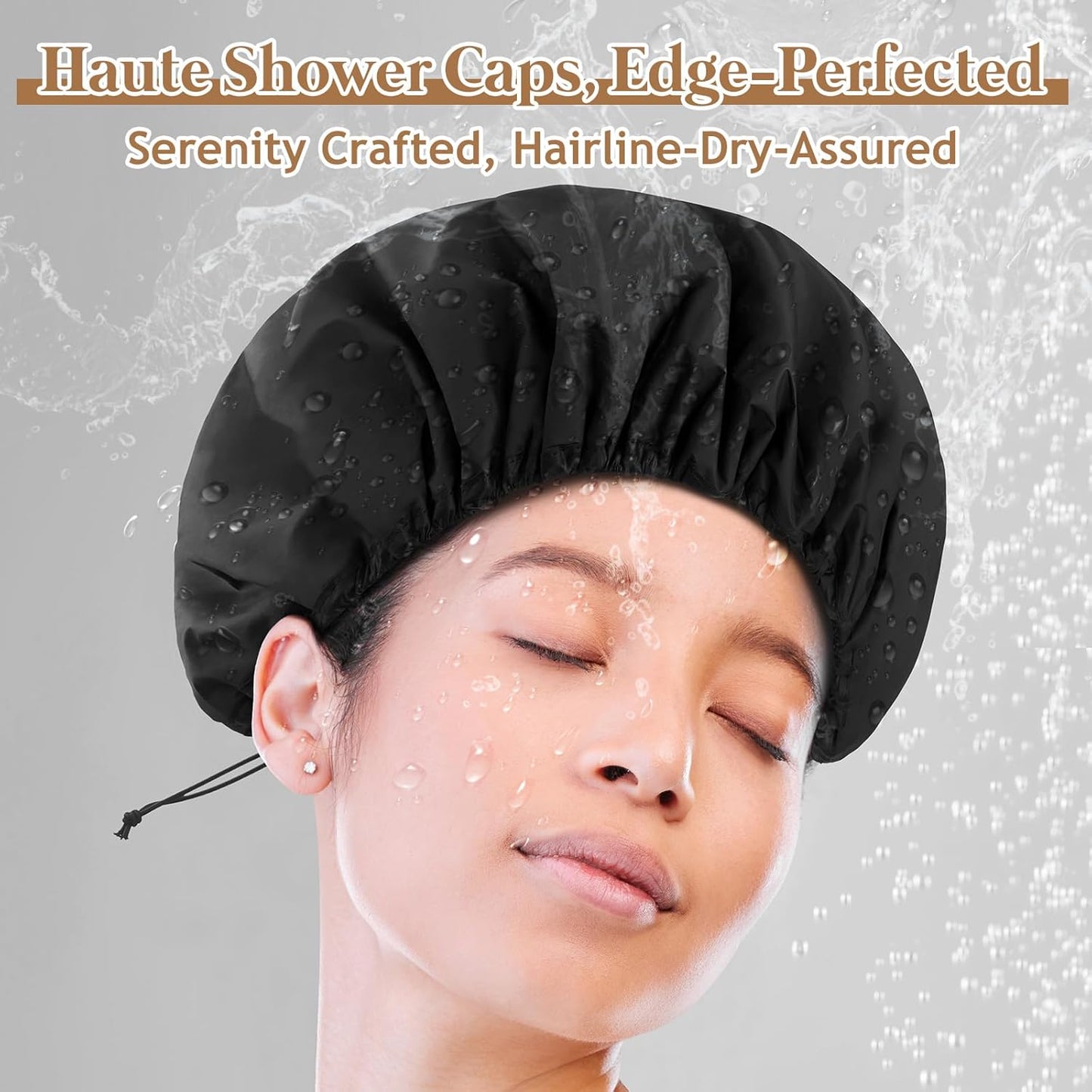 2 Pcs 13.5" Dual Waterproof Adjustable Terry Lined Shower Cap for Women Men, Large Shower Caps Reusable EVA Double Layer Bath Cap for Braids, Long Hair, Dreadlocks, Locs