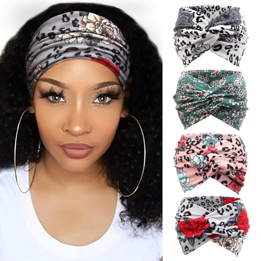 DRESHOW 4 Pack Turban Headbands for Women Wide Vintage Head Wraps Knotted Cute Hair Band Accessories