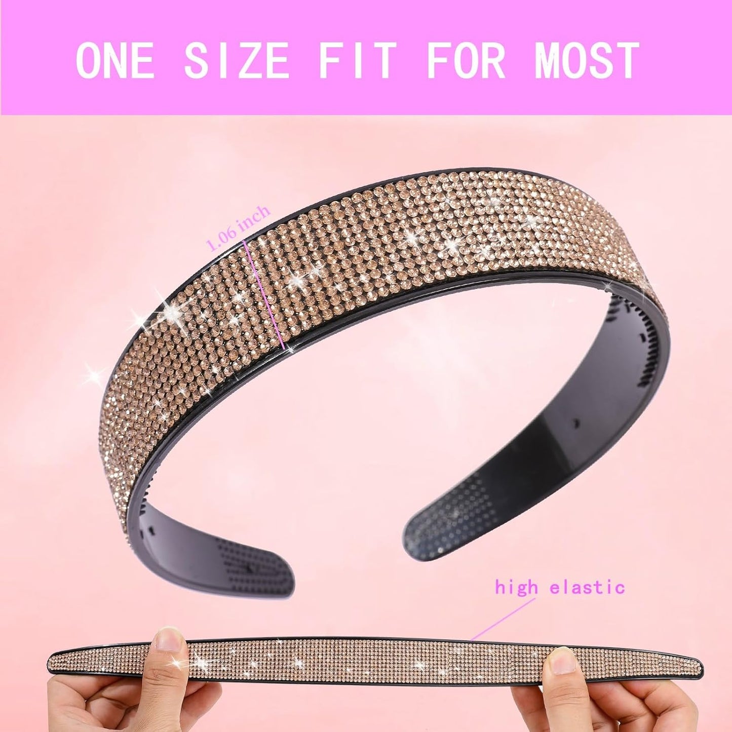 Rhinestone Headbands for Women Girls,4PCS Sparkly Crystal Headband Non Slip,Solid Rhinestone Hair Hoop Tooth Hair Bands,Comfortable Daily Prom Party Head Accessories