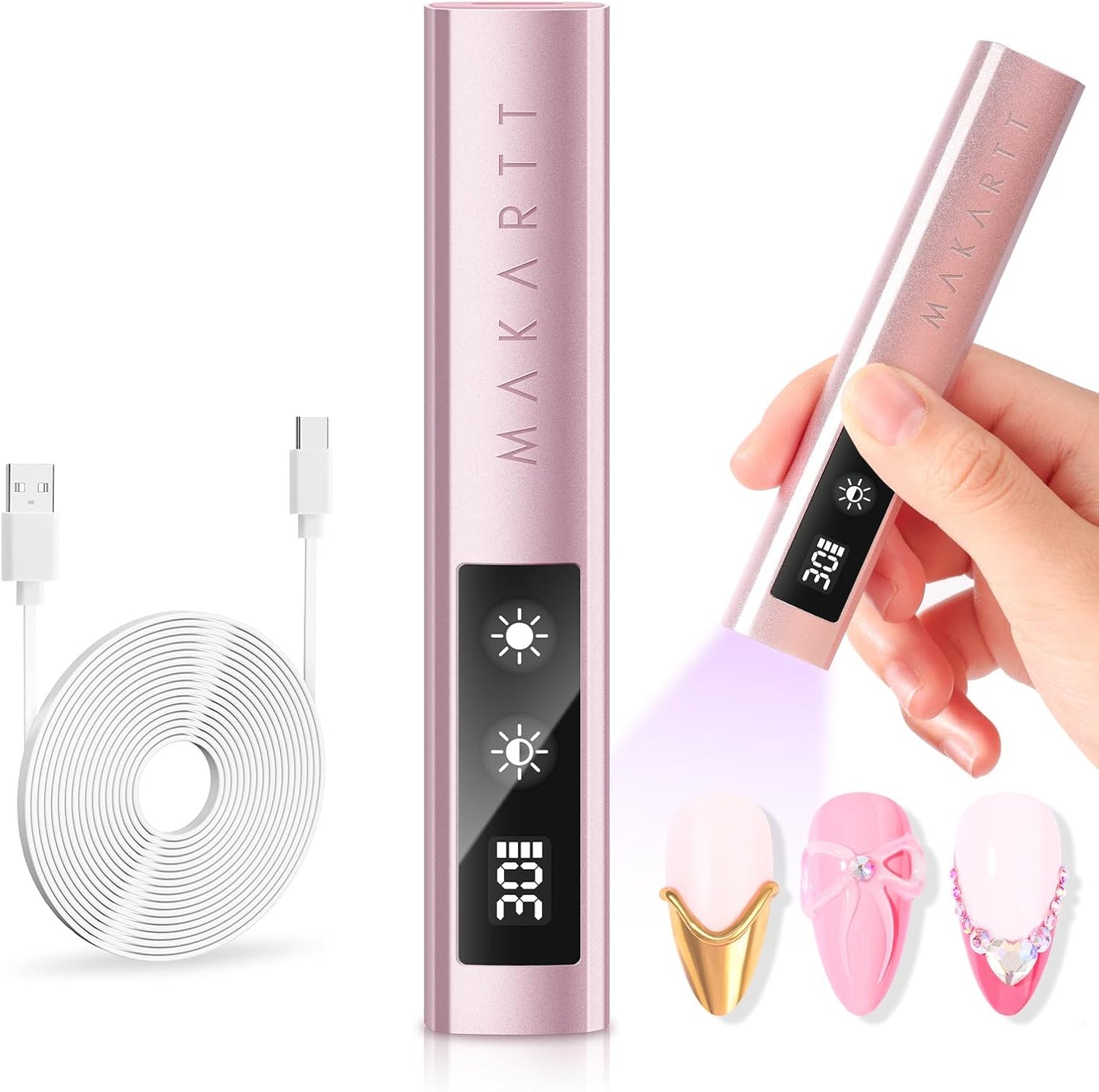 Makartt Handheld UV Nail Lamp with Painless Mode: Portable 800mAh Flash Cure Lamp for Fast Curing Gel Polish Nails Tips & Glue Rechargeable USB Nail Art Light with LCD 3 Timer for Home Salon Use
