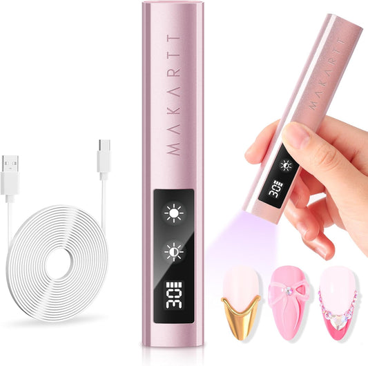 Makartt Handheld UV Nail Lamp with Painless Mode: Portable 800mAh Flash Cure Lamp for Fast Curing Gel Polish Nails Tips & Glue Rechargeable USB Nail Art Light with LCD 3 Timer for Home Salon Use