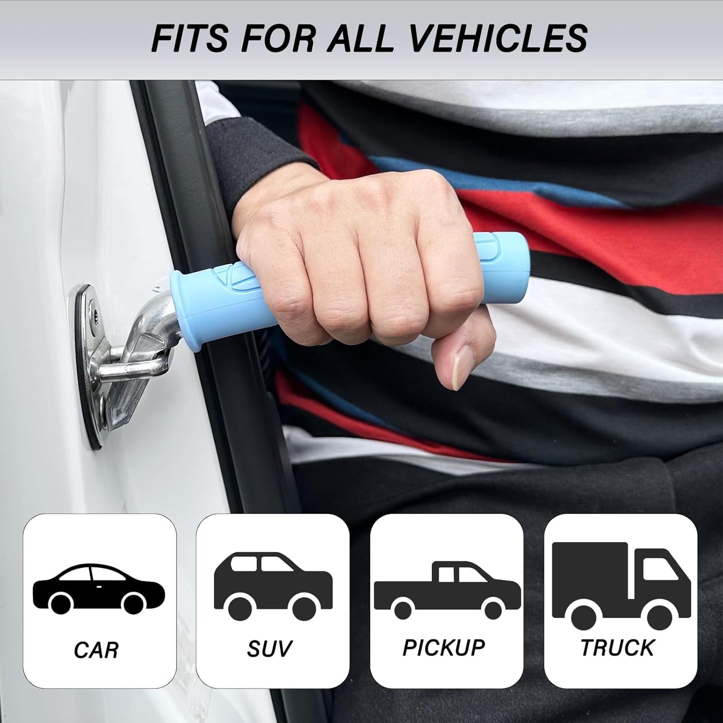 Car Door Handle for Elderly, Portable Car Assist Handle, with Car Grab Handle, Vehicle Assist Handles Designed for Seniors and Handicapped (Blue - 1 Pack Handle + Strap)