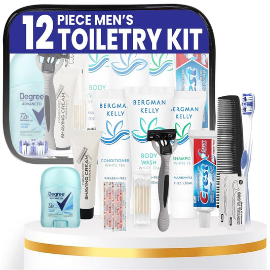 Trektote Travel Toiletry Kit For Men – 12 Piece Set Of Travel Size Toiletries, TSA Compliant, Travel Essentials, Includes Shampoo And Conditioner, Body Wash, Toiletry Bag & More