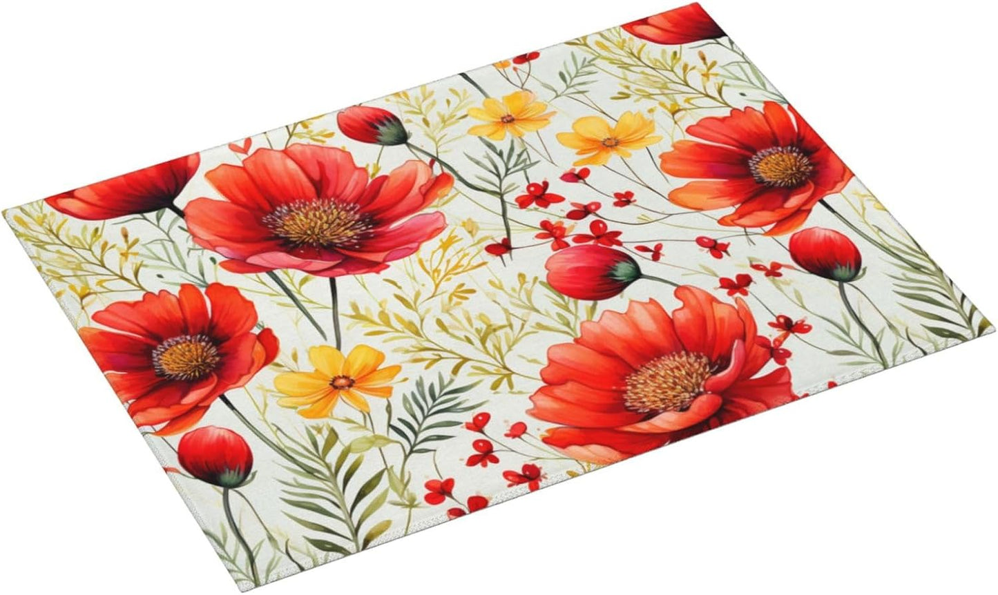 Watercolor Poppy Flower Dish Drying Mat For Kitchen Counter Absorbent Large Kitchen Fast Dry Pad Reusable Washable Protector Rack Large Mat 18 X 24