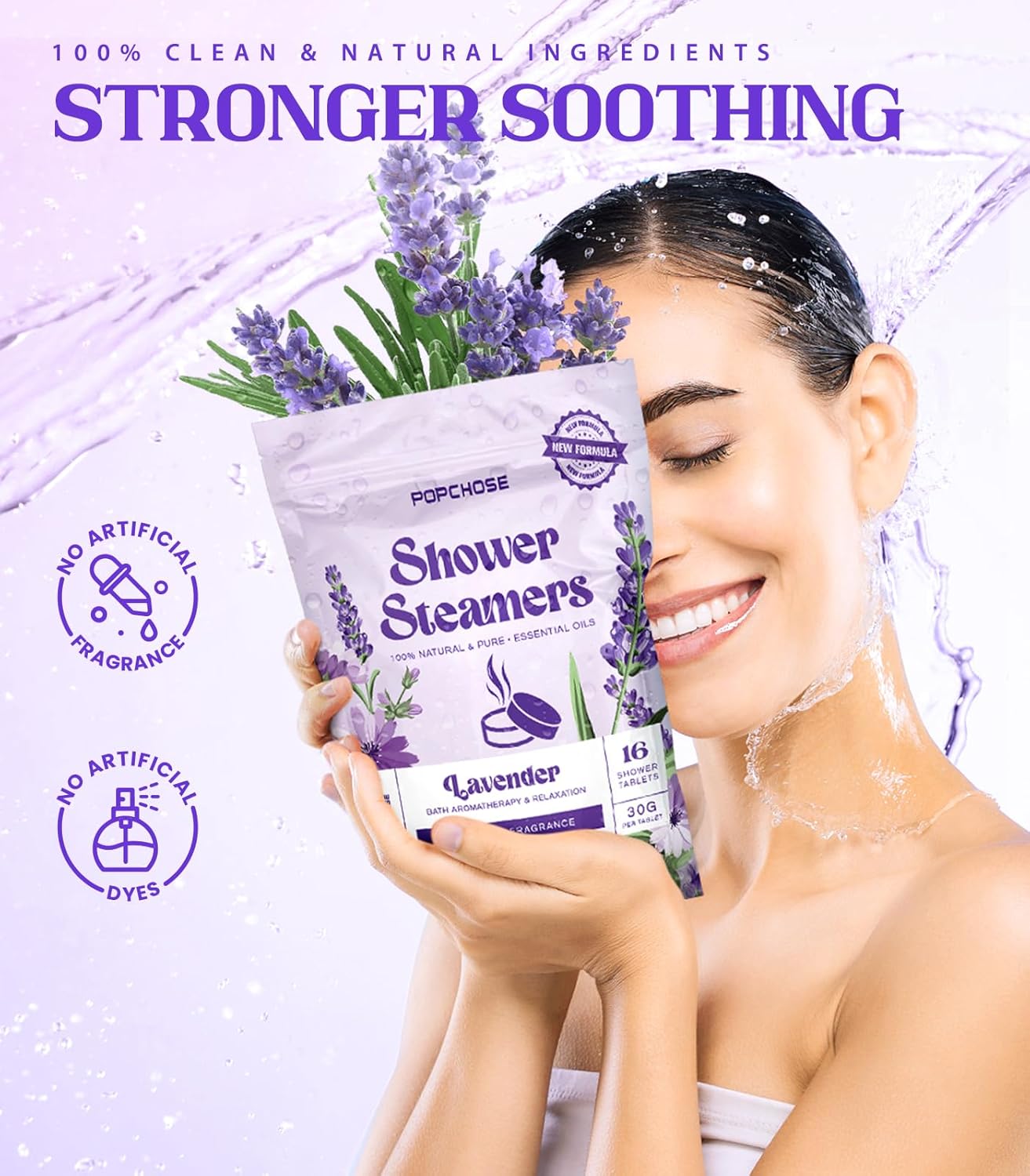 POPCHOSE Shower Steamers Aromatherapy - 16 Pack Lavender Essential Oils Shower Tablets, Self Care Relaxation & Home SPA, Quick Relief Nasal Congestion, Birthday Gifts for Women, Men, Dad, Daughter