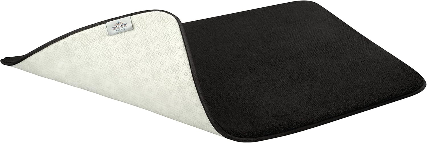 American Soft Linen 21x32 Fluffy Foamed Slip Reducer Bath Rug, Machine Washable Area Bath Mat Rugs for Bathroom, Black