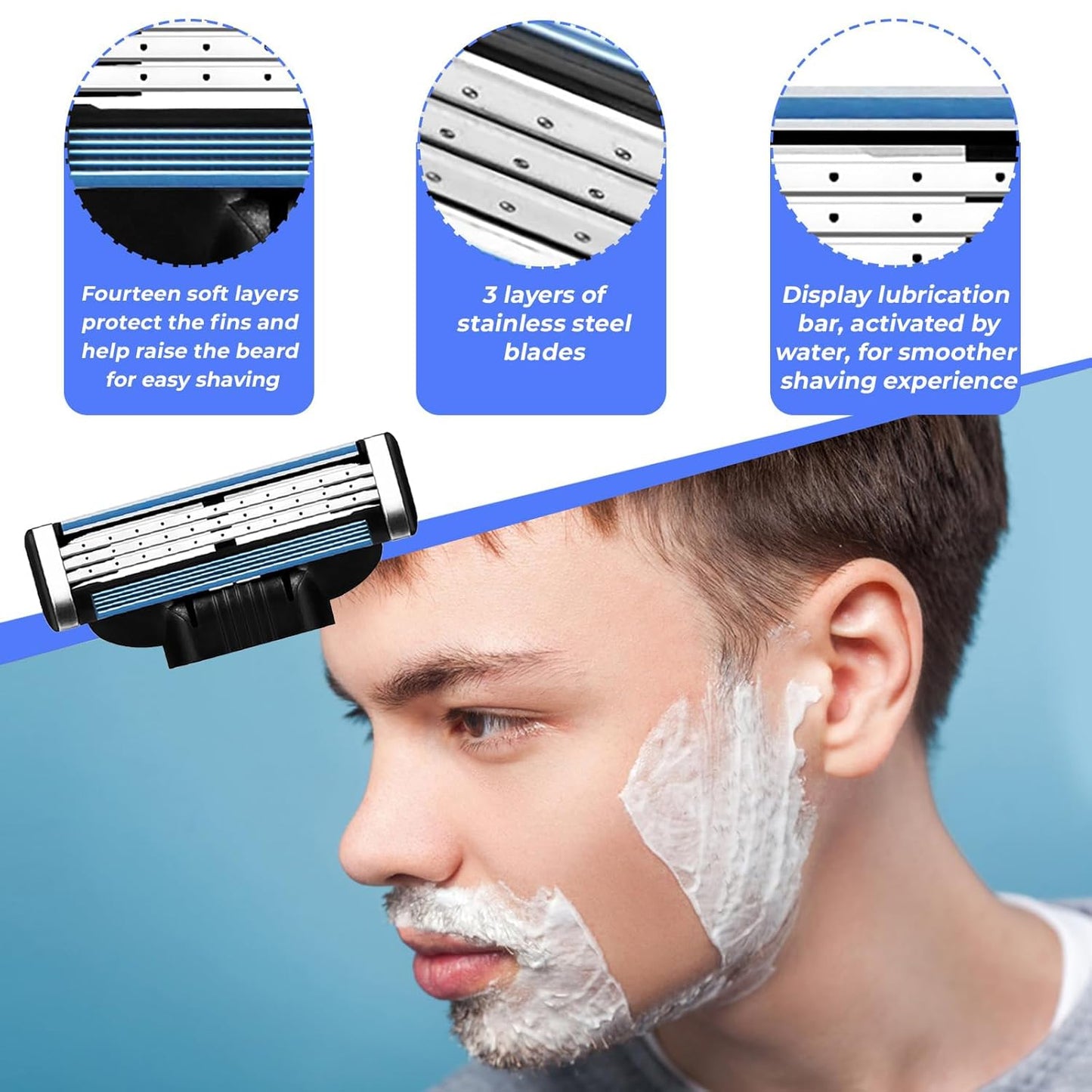 Razor Blade Refills for Men 24-Pack Mach 3 Razor Blades Refills for Men - Triple Layer Precision Edges with Dual Lubricating Strips for a Smooth, Comfortable Shave - Compatible Mach3 Razor