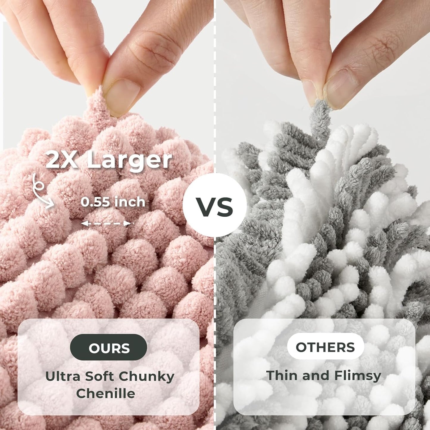 FRESHMINT Thick Chunky Chenille Bathroom Rugs 17"x24", Non Slip Bath Mat for Bathroom Floor, Large Soft Bathroom Decor Accessories, Cute Shower Mat Water Absorbent, Washable, Dusty Pink