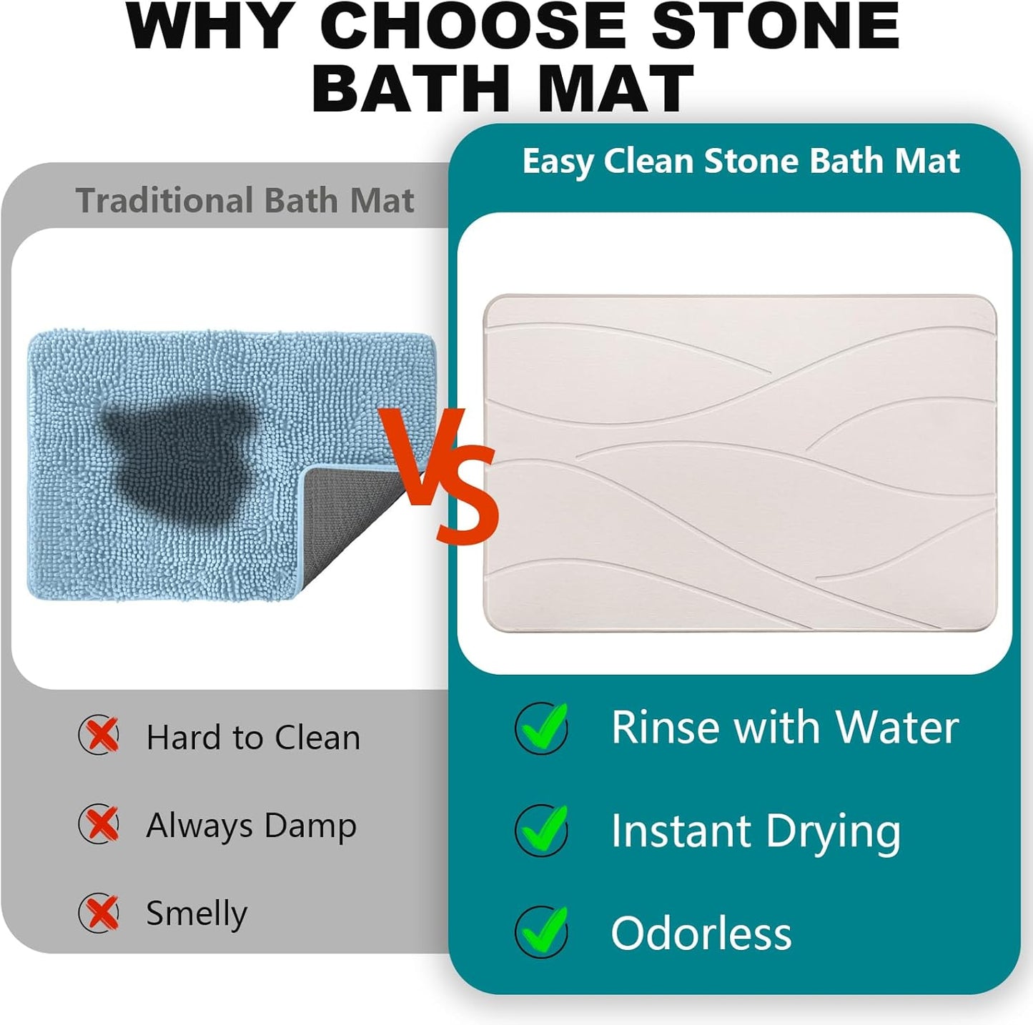 Elfcool Stone Bath Mat Diatomaceous Earth Shower Mat Non Slip Quick Dry Bath Stone Mat Super Absorbent Bathroom Floor Mat for Bathroom Kitchen Counter (Off White 01)