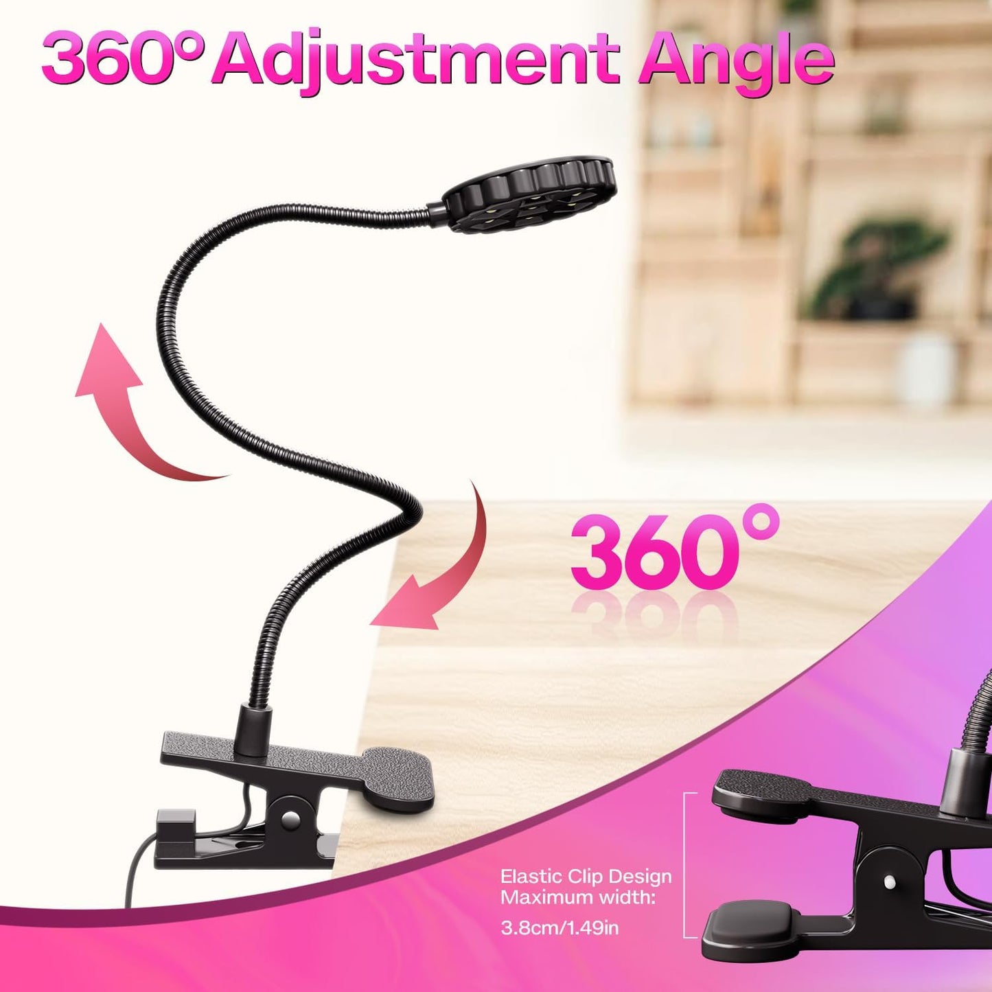 LIORA UV LED Nail Lamp 6W with Clamp – 7 Beads Gel Lamp Flash Cure Light, Flexible 360° Gooseneck USB Manicure lamp, Nail Dryer for Gel Polish and Press On Nails, Mini Nail UV Light for Salon DIY