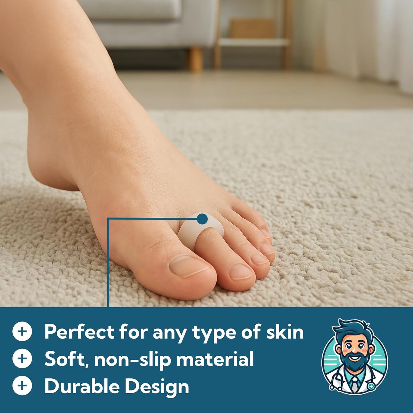 Dr. J's One Step Shop Hammertoe Relief Pads – Podiatrist Recommended Silicone Supports for Alignment and Offloading – 2 Pairs (4-Pack) Soft Gel Cushions for Mallet, Claw, and Bent Toes – Unisex Foot Support