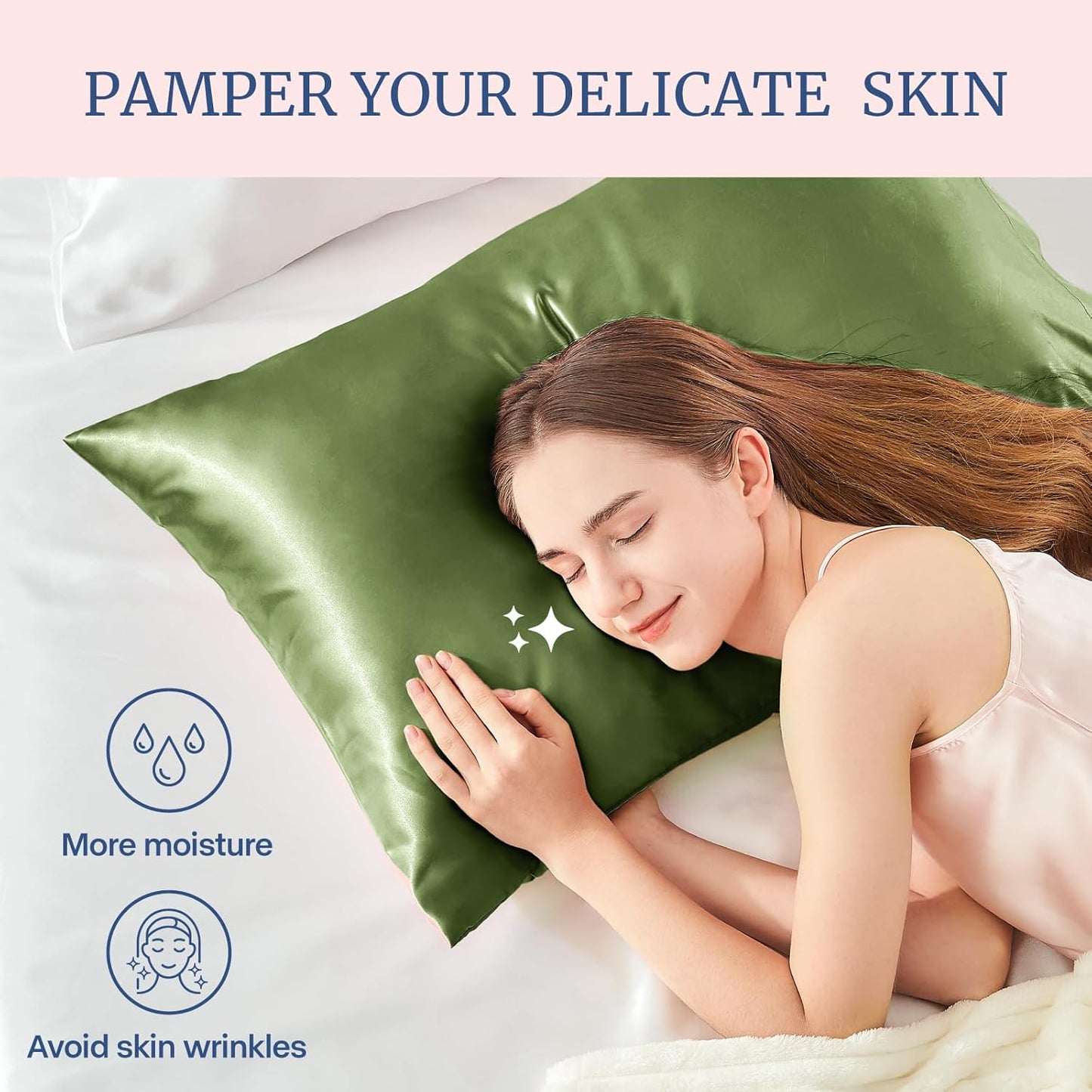 BEDELITE Satin Pillowcase for Hair and Skin, Super Soft and Cooling Similar to Silk Pillow Cases 2 Pack with Envelope Closure, Gift for Women Men(20"x36" King Size, Cedar Green)