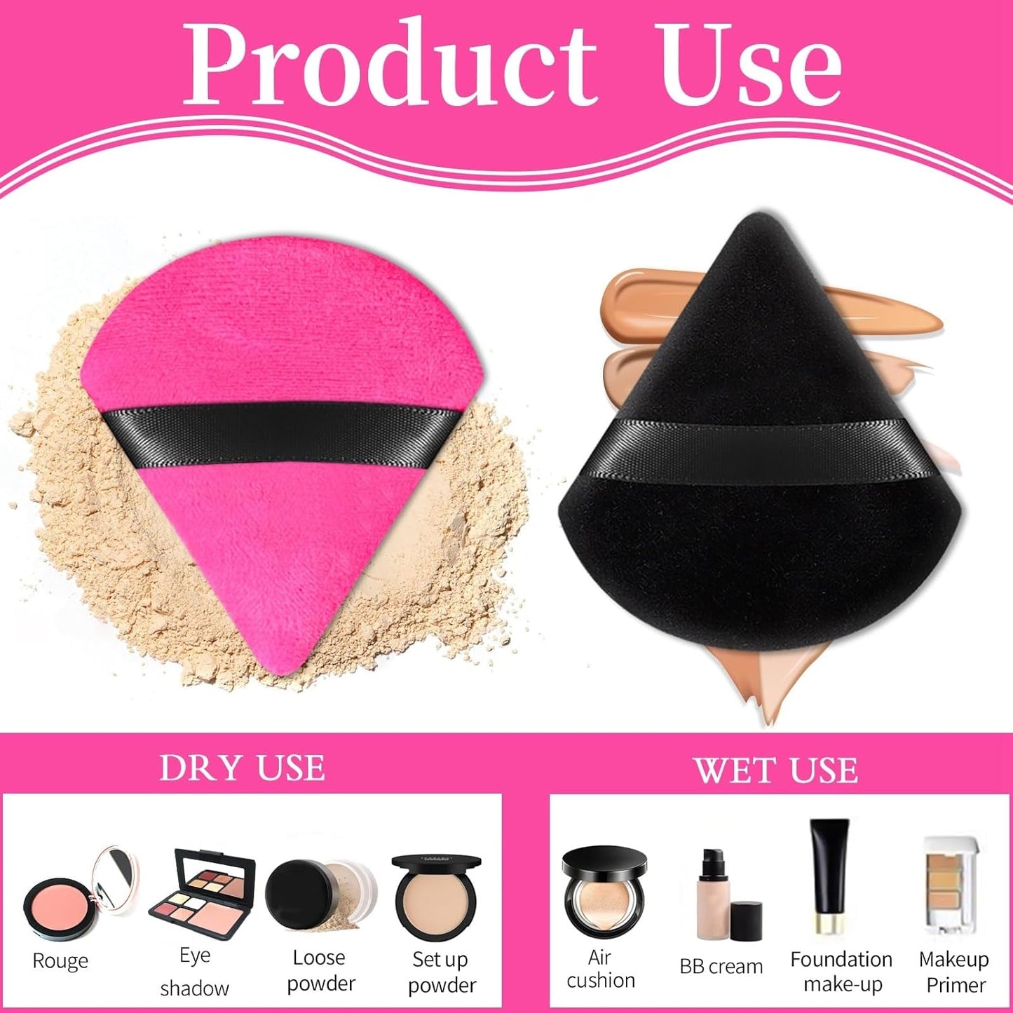 6 Pieces Powder Puff Face Soft Triangle for Loose and Body Powder, Velour Makeup Sponge Set Setting Powder Puff Makeup Tools