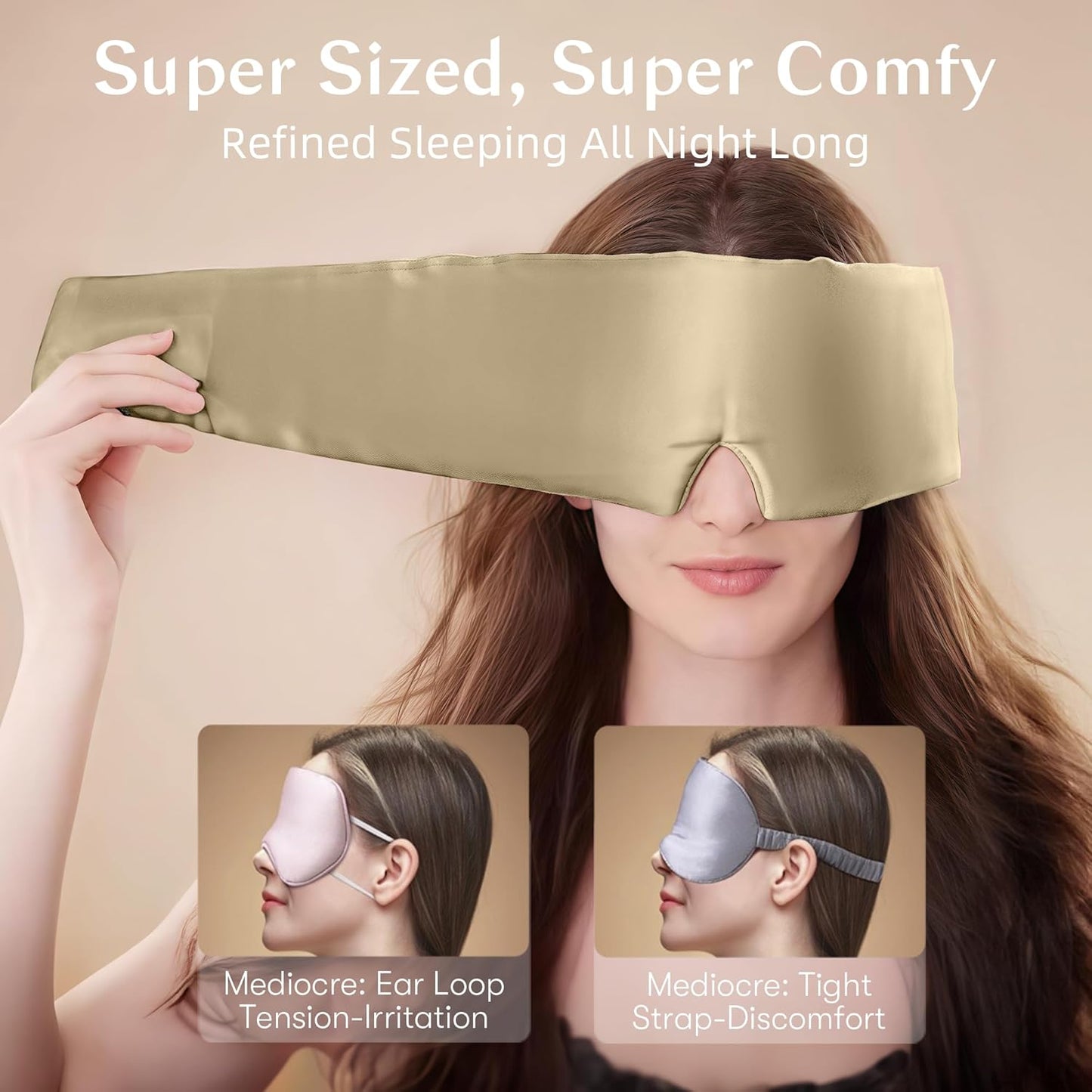 Silk Sleep Mask for Women and Men, Side Sleeper, 22 Momme Pure Mulberry Silk Total Blackout 100% Mulberry Eye Mask with Adjustable Headband Full Size, Eye Masks for Sleeping and Travel