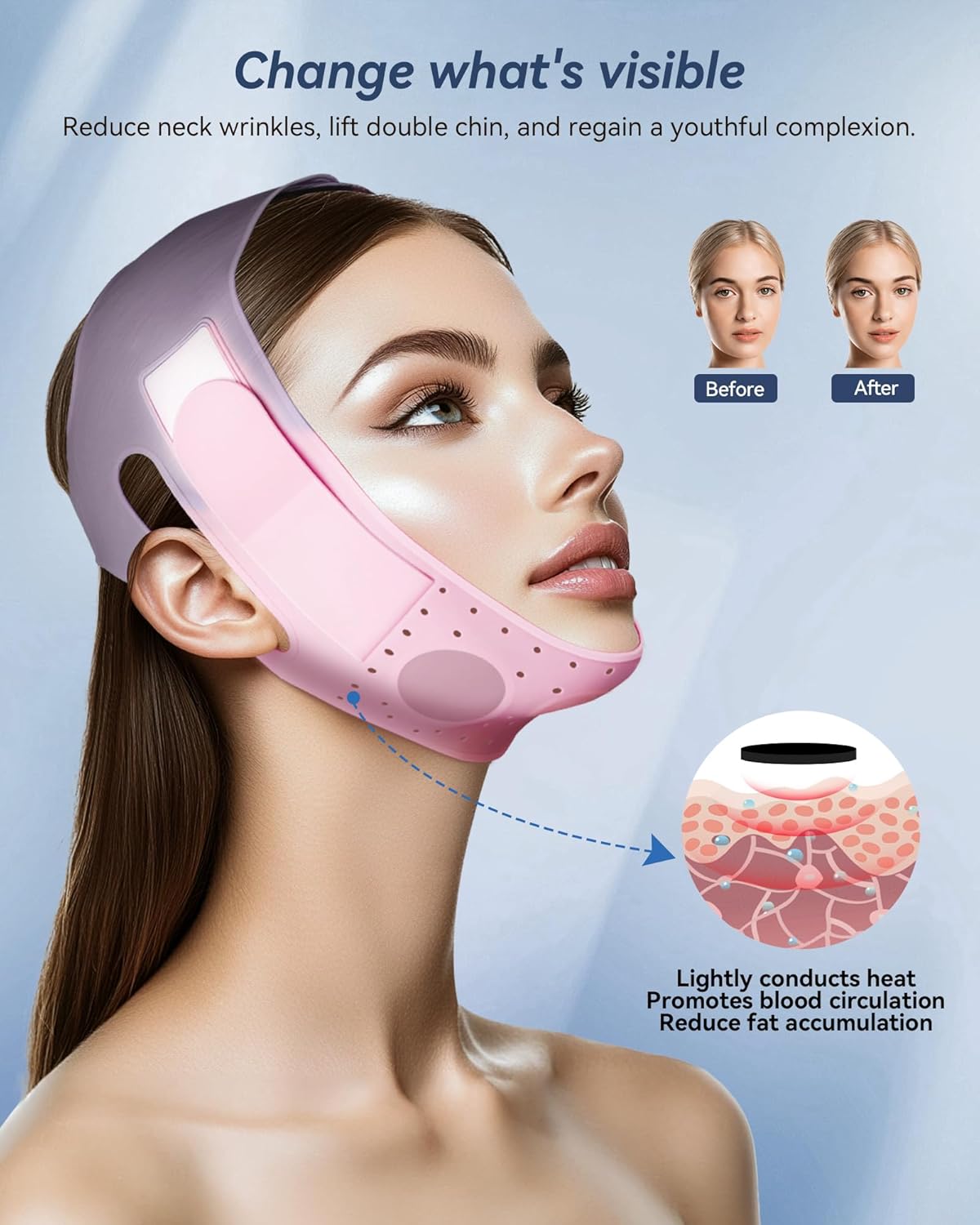 V-Line Sculpting Face Mask – Silicone Chin Strap for Jawline Tightening & Double Chin Reduction (23-27 Inches) (BLUSH)