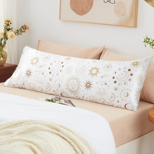 EXQ Home Satin Body Pillow Pillowcase Super Soft Silk Pillowcase, Body Pillow Cover with Envelope Closure White Moon (20"x54")