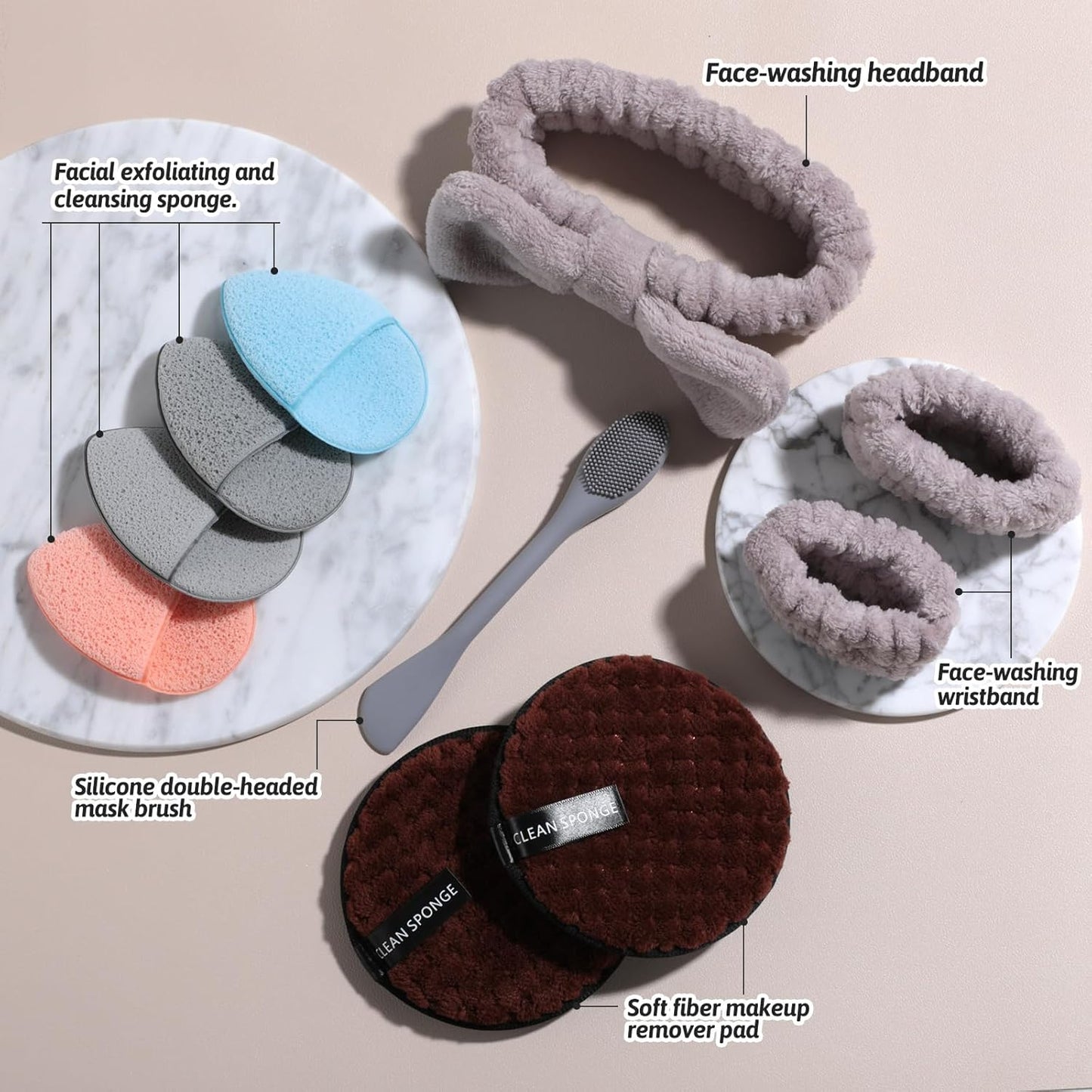 JPNK Face Sponges Cleansing Exfoliating Facial Sponges for Facial Mask Tools Removing and Makeup Remover Pads Set (Brown)