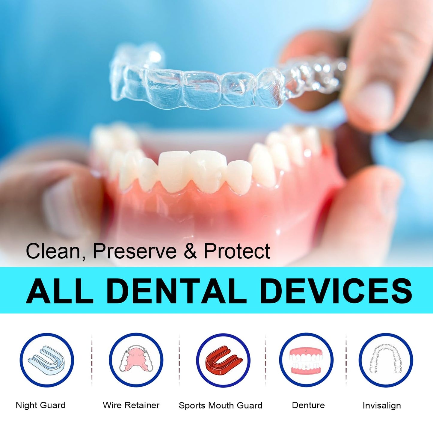 MySmile Retainer Cleaner with 120 Denture Cleaning Tablets, Quickly Remove Odors, Discoloration Stains & Plaque from Aligner, Mouth Guard, Night Guard and More Dental Appliances (Mint Flavor)