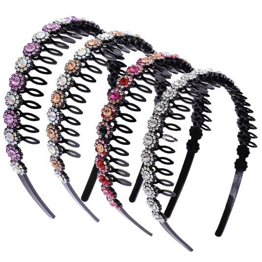 Rhinestone Headbands for Women Girls Glitter Flower Headband with Teeth Comb Non Slip Hairband Sparkly jeweled headband Hair Hoop jeweled headband Hair Accessories with 4PCS