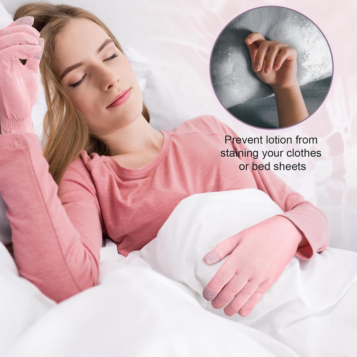 MIG4U Moisturizing Beauty Gloves Touchscreen Overnight Sleeping Glove for Women Dry Hands, Nighttime Lotion, Eczema, SPA, Cosmetic Treatment, Pink 3 Pairs Size S/M