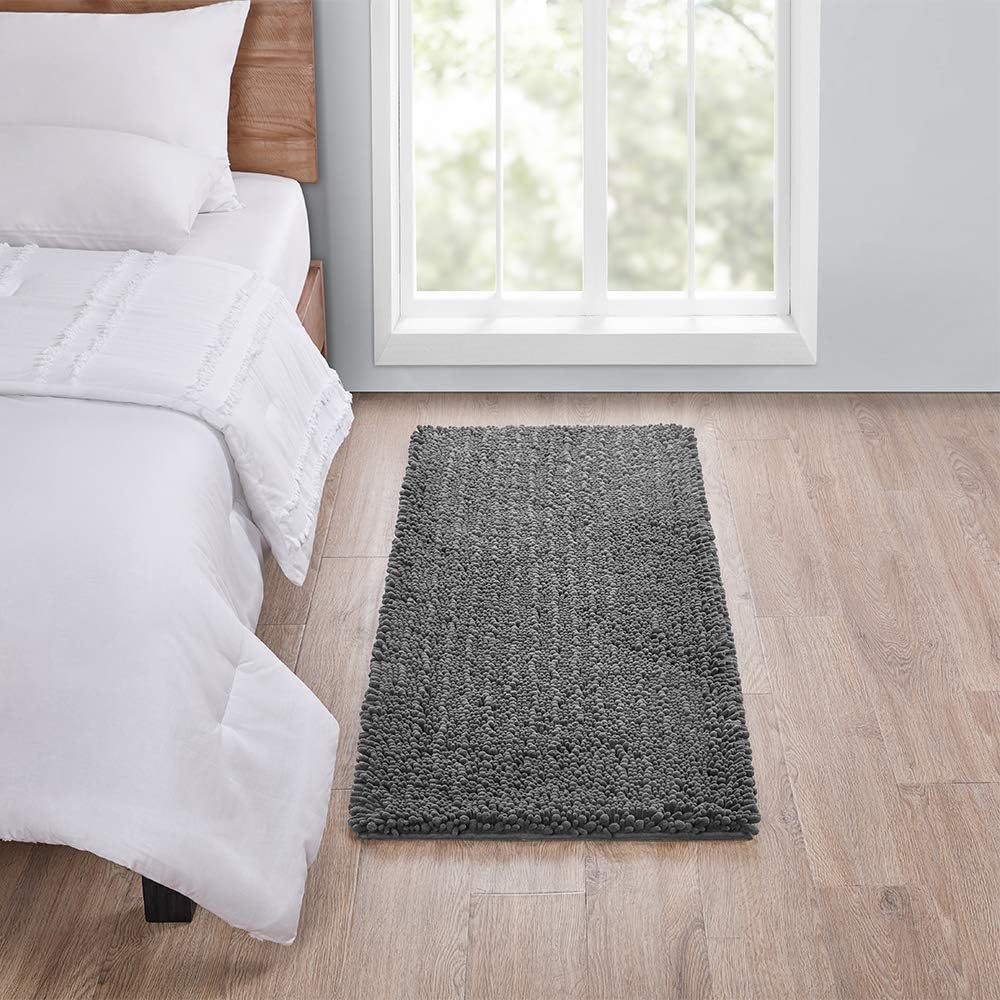 Walensee Large Bathroom Rug Non Slip Bath Mat (72x24 Inch Grey) Water Absorbent Super Soft Shaggy Chenille Machine Washable Dry Extra Thick Perfect Absorbant Best Plush Carpet for Shower Floor