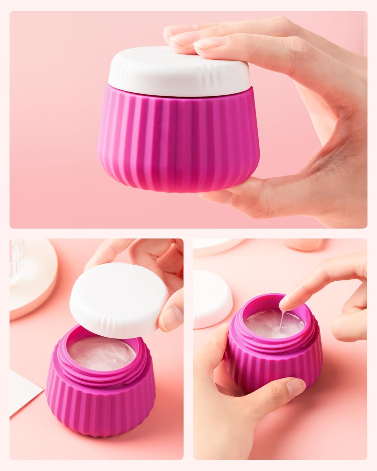 4 Pack Travel Size Silicone Jars, TSA Approved, Leak Proof, Bright Colors, 90ml Each, Cylindrical, With Clear Bag