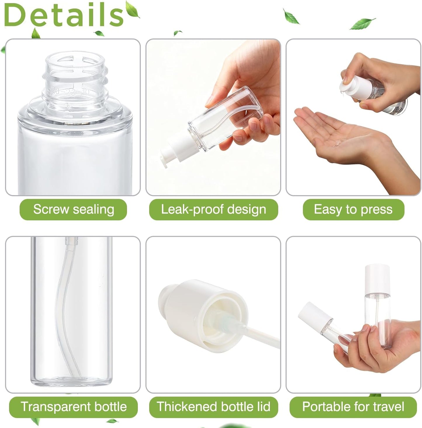 Boenoea Small Pump Bottle 1.7oz/50ml Travel Cosmetic Cream Pump Bottles Empty Pump Dispenser for Shampoo Lotion and Cream 2 Pack Clear