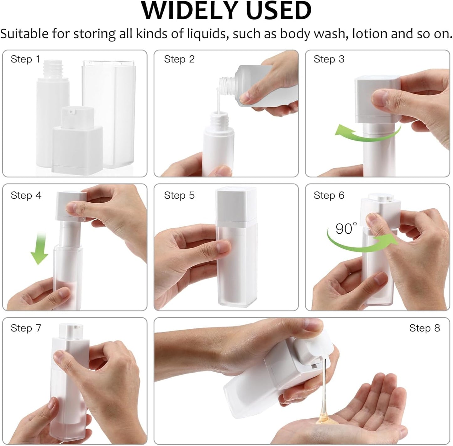 Beaupretty Frosted Travel Pump Bottle Set - 3Pcs Refillable Airless Cosmetic Dispensers for Lotion Shampoo and Body Wash - Portable Leak-Proof Design (4.88 X 1.41 Inch)