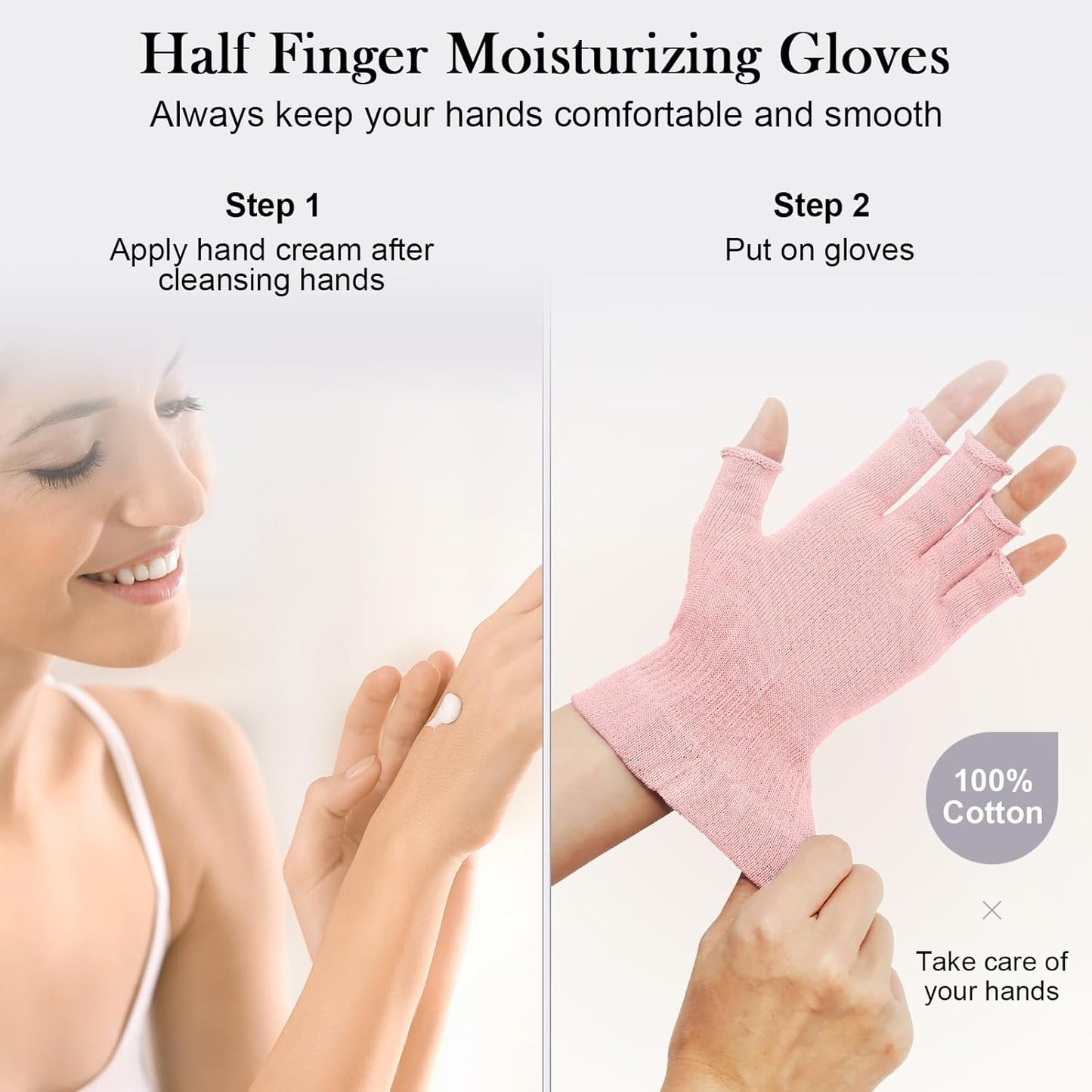 MIG4U Fingerless Moisturizing Gloves, Half Finger Touchscreen Beauty Glove for Eczema, SPA, Dry Hands, Skin Treatment, Summer Sun UV Protection, Pink, 1 Pairs L/XL